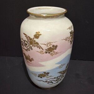Vintage Japanese Meiji Satsuma 7" Vase Signed Hand Painted Ceramic